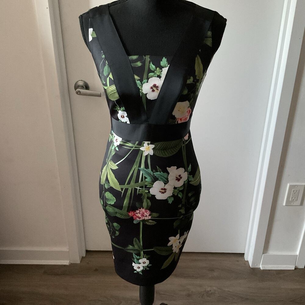 Ted Baker London Kacied Secret Trellis Black Floral Bodycon Midi Sheath Dress